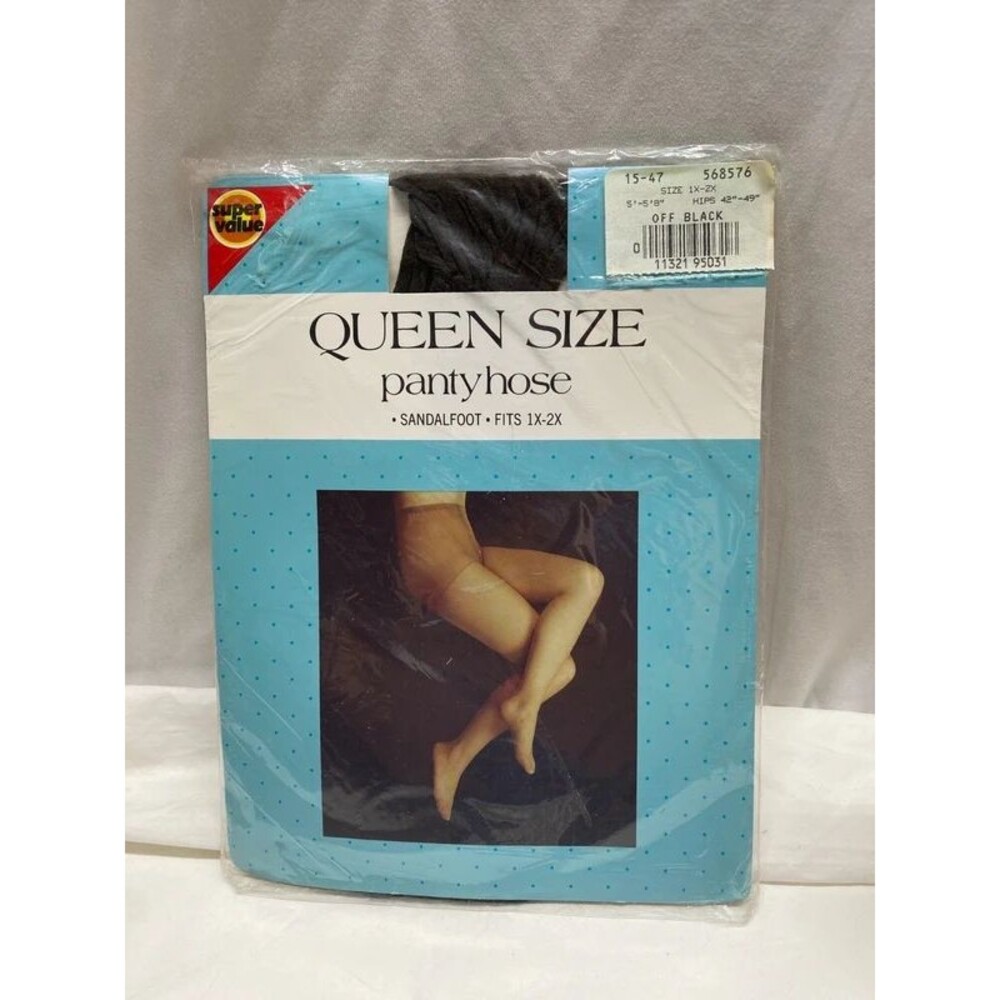 Queen size pantyhose off black sandal foot vintage new